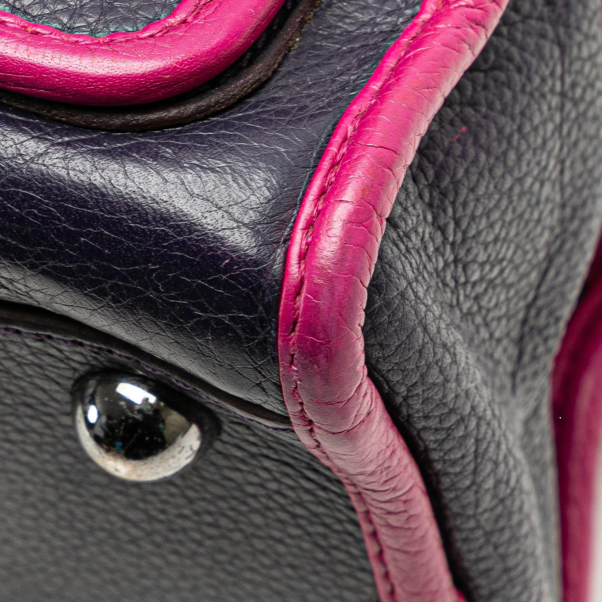Blue Pink LOEWE Grained Bicolor Calfskin Cruz Satchel