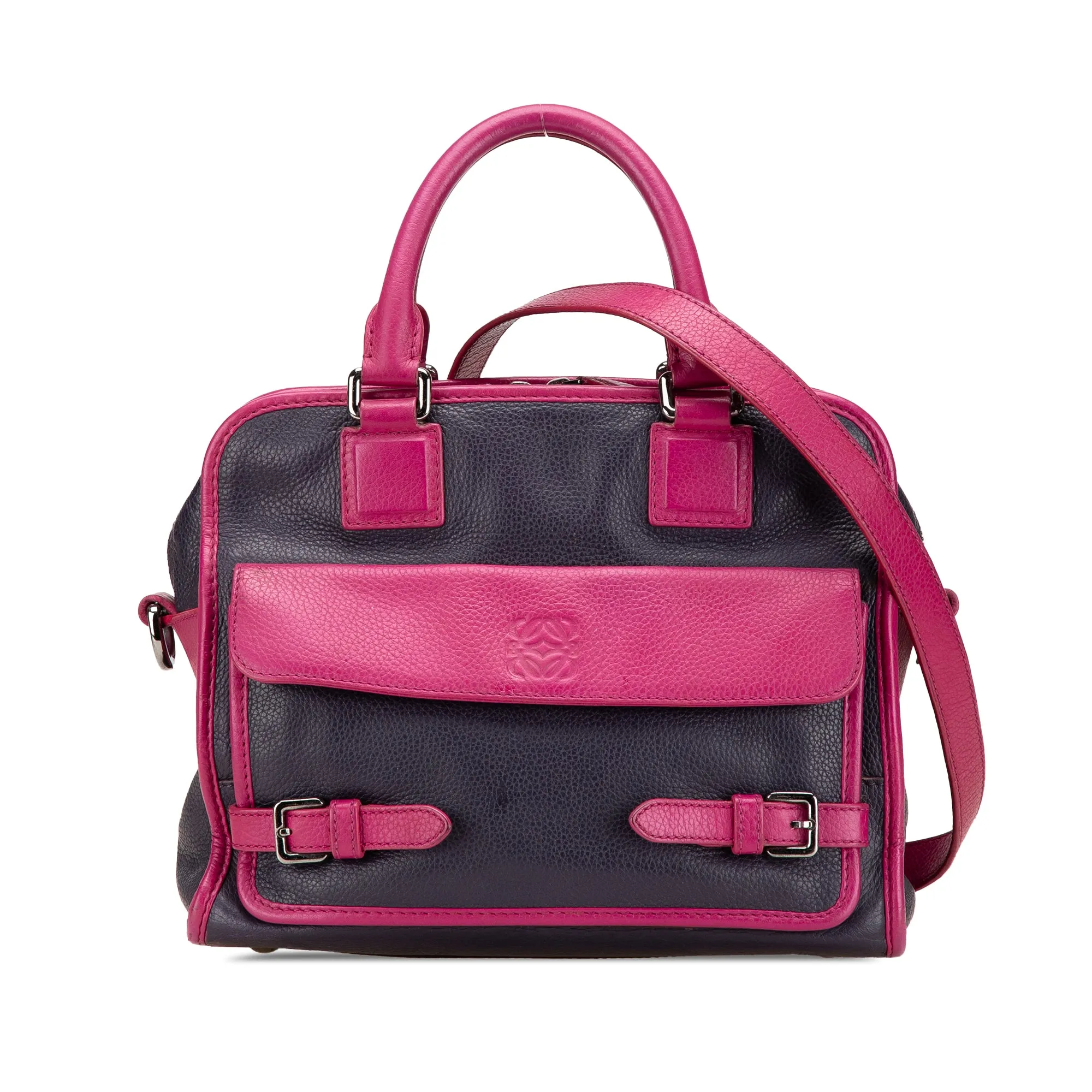 Blue Pink LOEWE Grained Bicolor Calfskin Cruz Satchel