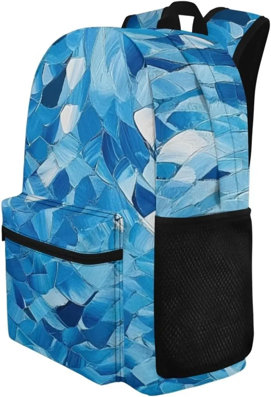 Blue Print Vibrant Pattern Kids Backpack with Side Pocket School Bookbag for Students Boys Girls