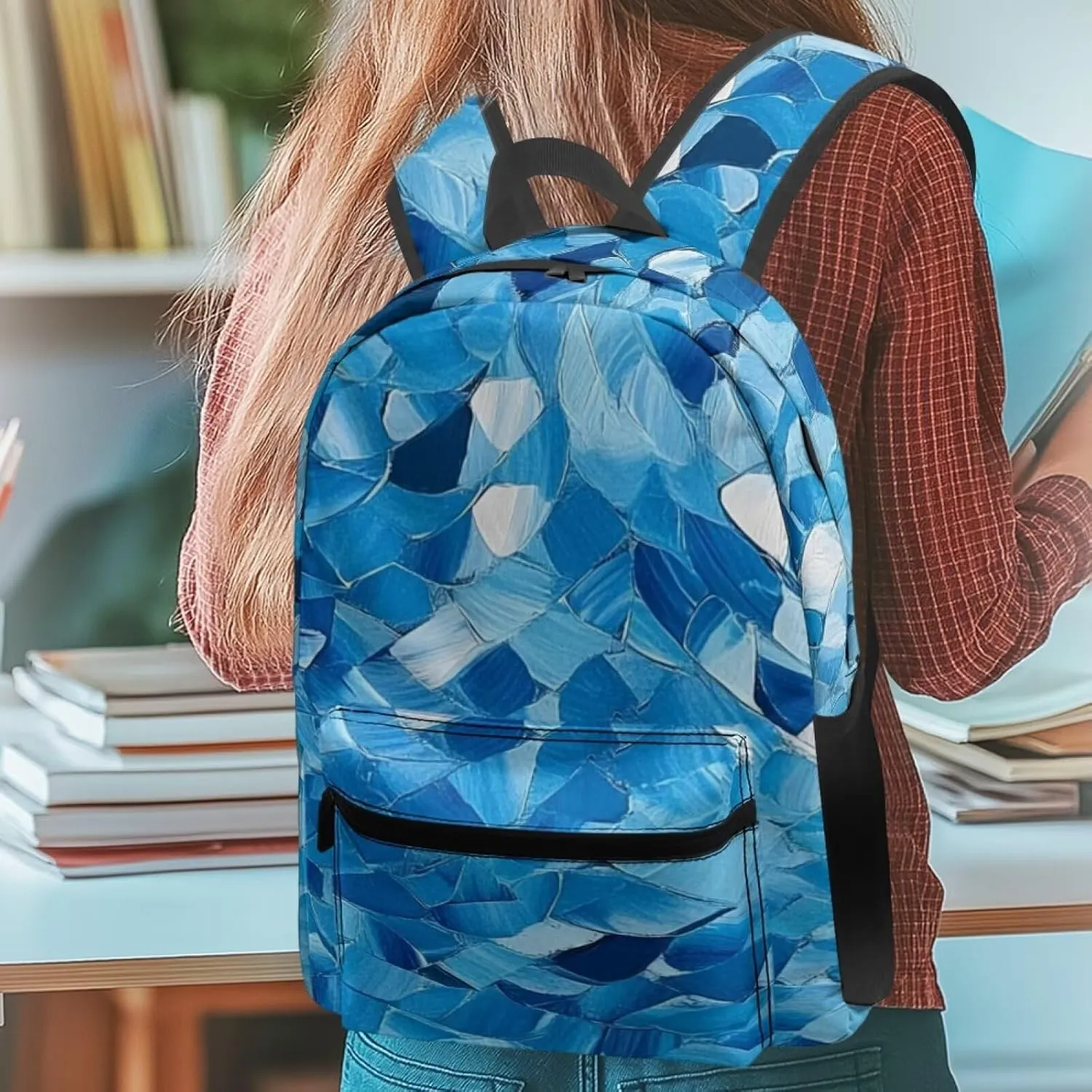 Blue Print Vibrant Pattern Kids Backpack with Side Pocket School Bookbag for Students Boys Girls