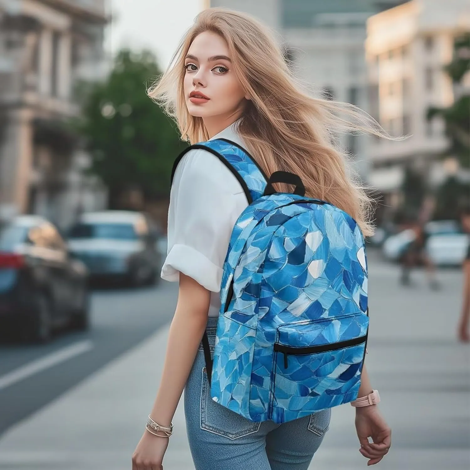Blue Print Vibrant Pattern Kids Backpack with Side Pocket School Bookbag for Students Boys Girls