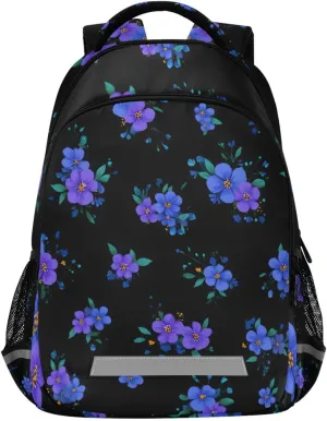 Blue Purple Flower Stylish Backpack for Girls Boys School Bookbag Kids Daypack Lightweight Laptop Backpack Back to School Supplies