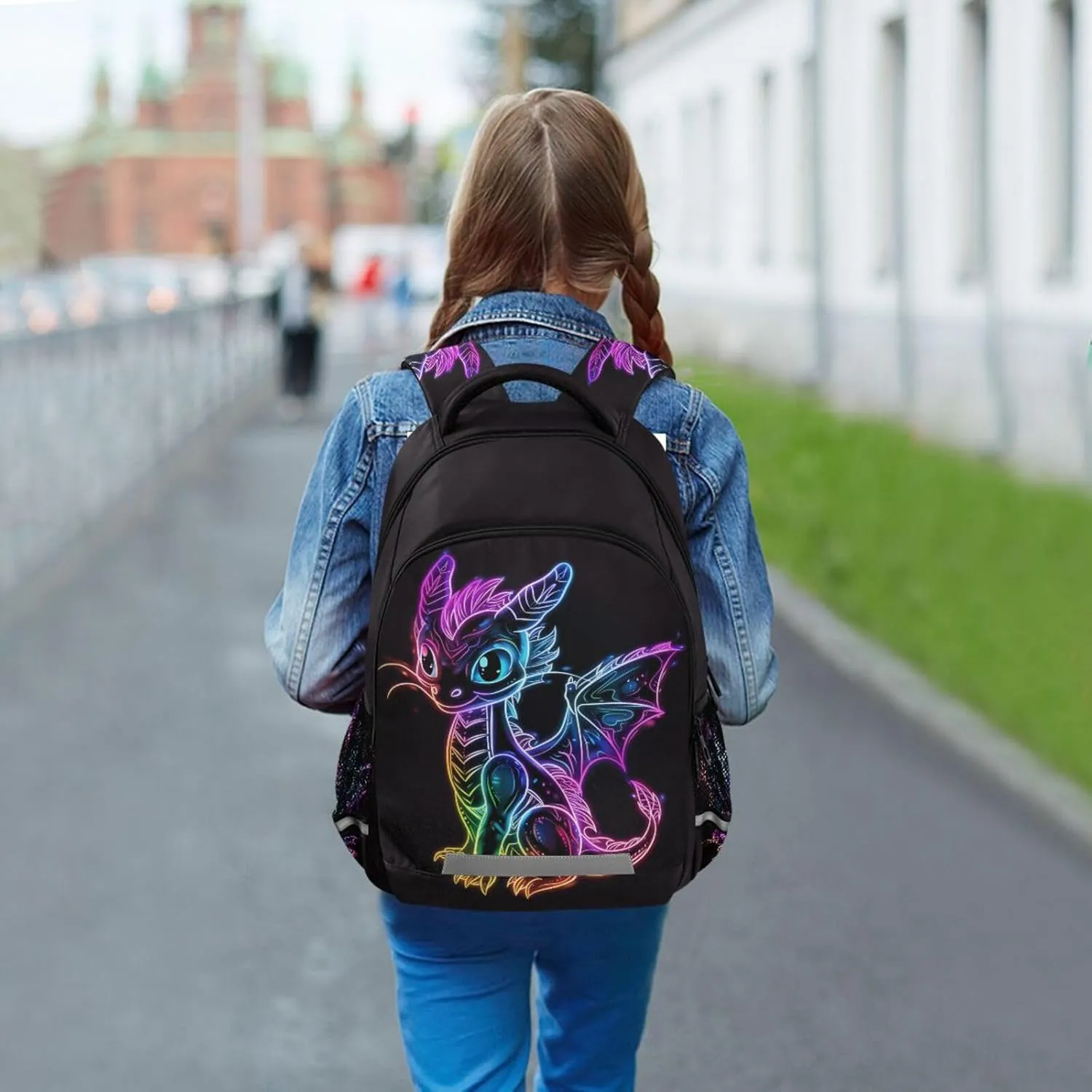 Blue Purple Green Dragon Backpack for Boys Girls Kids Elementary Bookbag School Bag Students Daypack Travel Rucksack