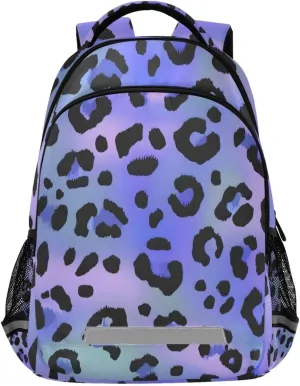 Blue Purple Leopard Backpack for Girls Boys School Bookbag Kids Daypack Lightweight Laptop Backpack Back to School Supplies