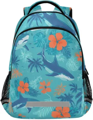 Blue Shark Flower Backpack for Girls Boys School Bookbag Kids Daypack Lightweight Laptop Backpack Back to School Supplies