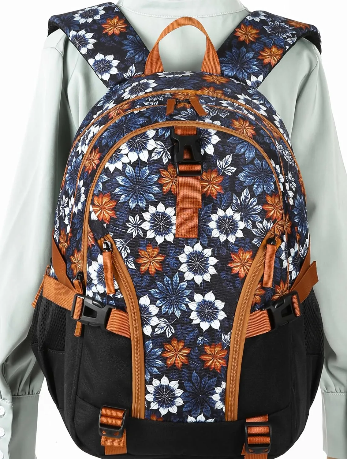 BLUEFAIRY Floral Backpack for Women Girls 18" Large Bookbag High School Backpack for Teens Fits 15.6 inch Laptop with Lots of Pockets for College Work Travel 18" Tie-Dye Leaf Burnt Orange/Black