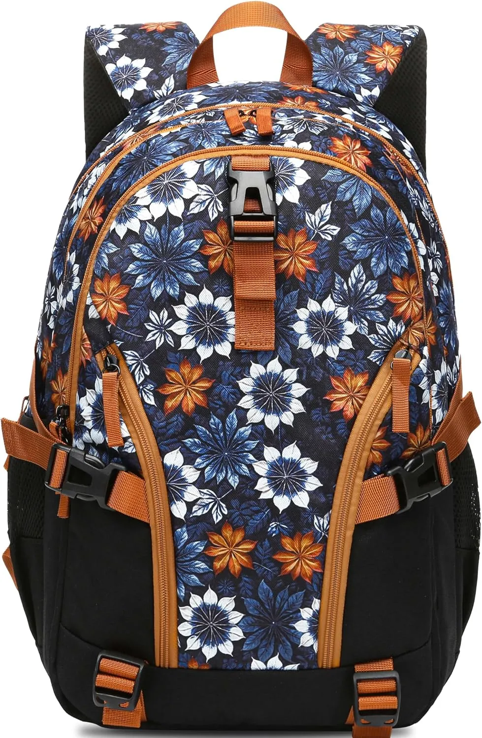 BLUEFAIRY Floral Backpack for Women Girls 18" Large Bookbag High School Backpack for Teens Fits 15.6 inch Laptop with Lots of Pockets for College Work Travel 18" Tie-Dye Leaf Burnt Orange/Black
