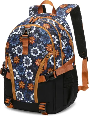 BLUEFAIRY Floral Backpack for Women Girls 18" Large Bookbag High School Backpack for Teens Fits 15.6 inch Laptop with Lots of Pockets for College Work Travel 18" Tie-Dye Leaf Burnt Orange/Black