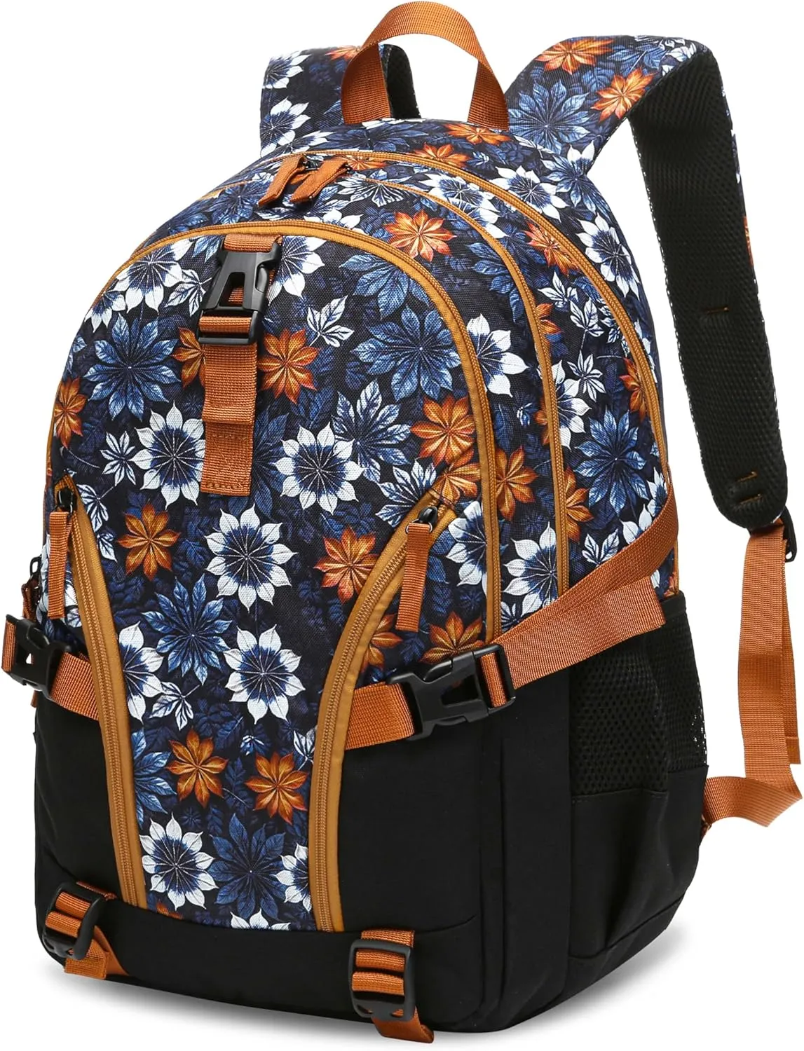BLUEFAIRY Floral Backpack for Women Girls 18" Large Bookbag High School Backpack for Teens Fits 15.6 inch Laptop with Lots of Pockets for College Work Travel 18" Tie-Dye Leaf Burnt Orange/Black