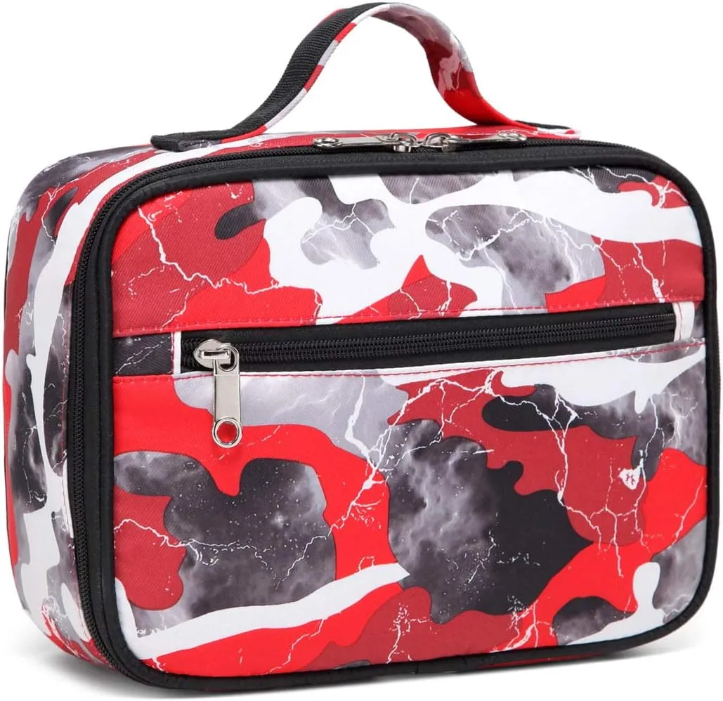 BLUEFAIRY Kids Backpack with Lunch Box for Boys Girls Elementary Middle School BookBags for Teens Childs Back to School Travel Gifts Large Campartments Padded Straps Sleeve Camo Red