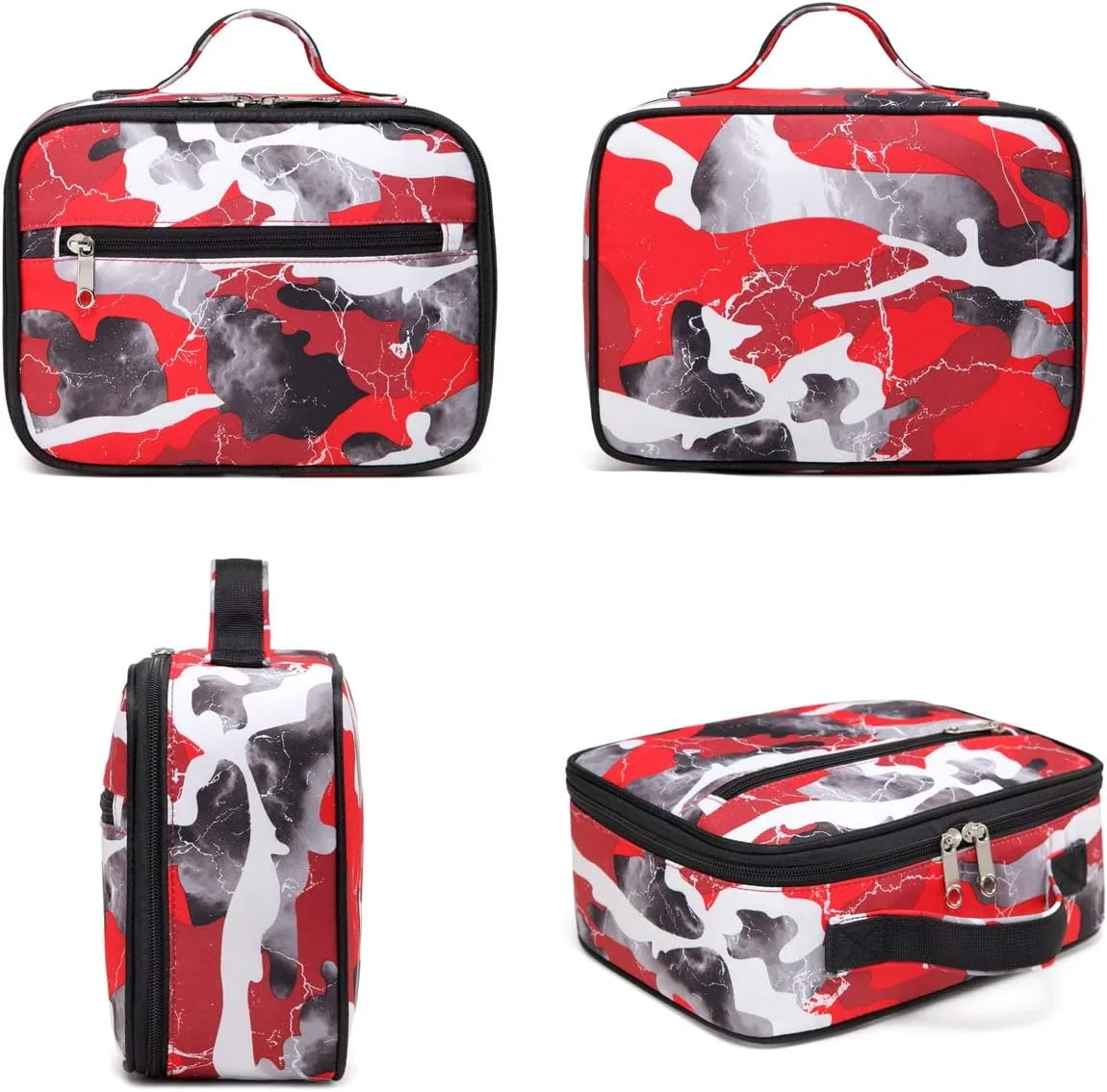 BLUEFAIRY Kids Backpack with Lunch Box for Boys Girls Elementary Middle School BookBags for Teens Childs Back to School Travel Gifts Large Campartments Padded Straps Sleeve Camo Red