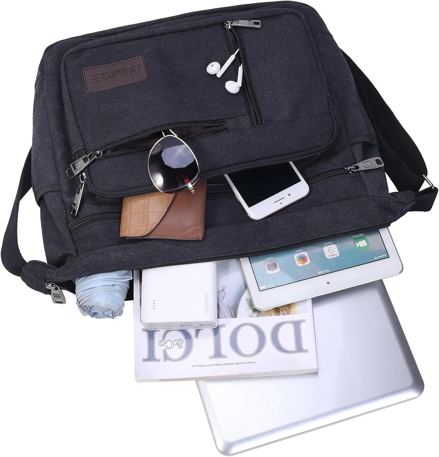 BOMKEE Canvas Messenger Bag, Satchel Bag Vintage Canvas Shoulder Bags Crossbody Laptop Side Bag for Work School Travel