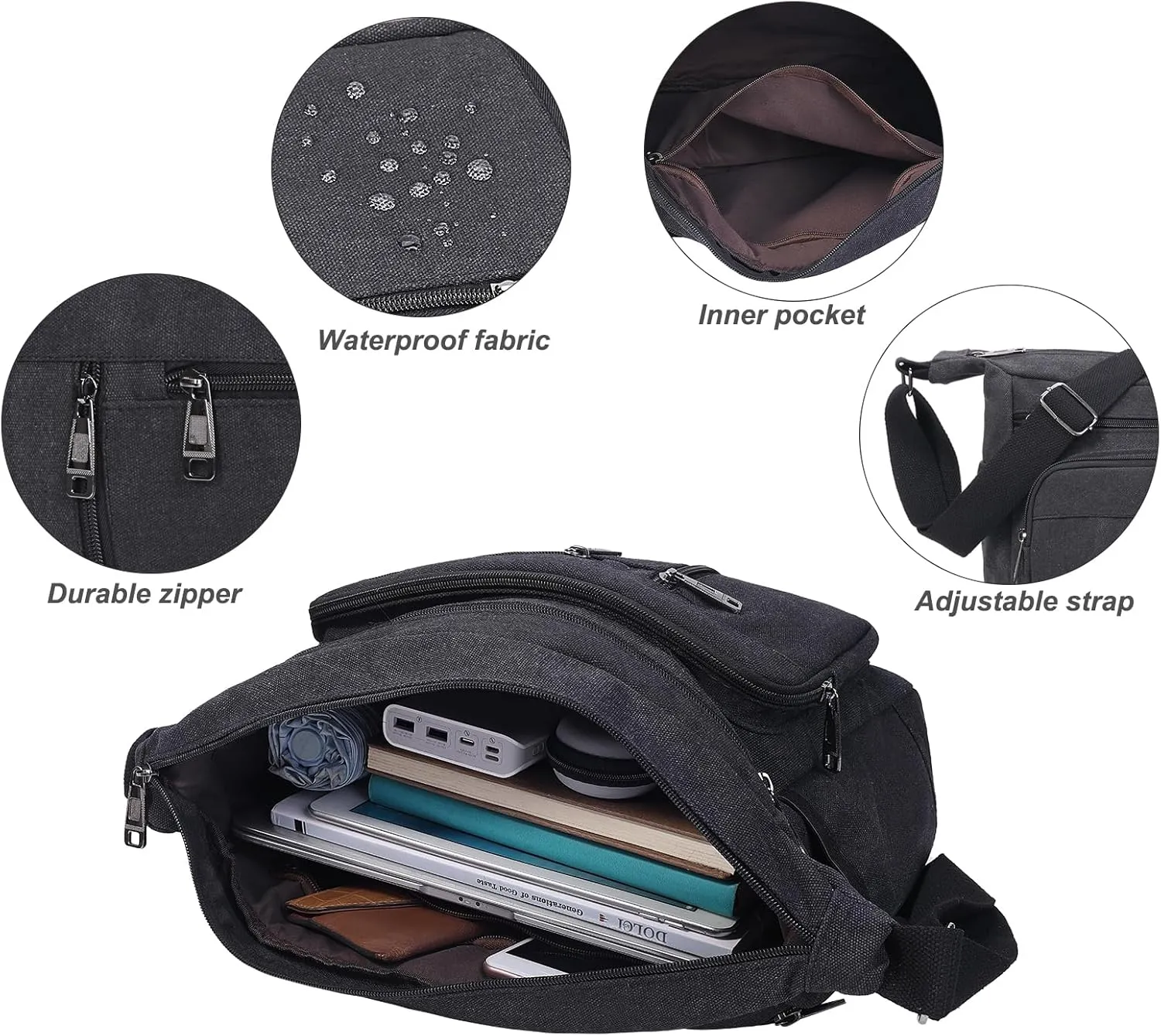 BOMKEE Canvas Messenger Bag, Satchel Bag Vintage Canvas Shoulder Bags Crossbody Laptop Side Bag for Work School Travel
