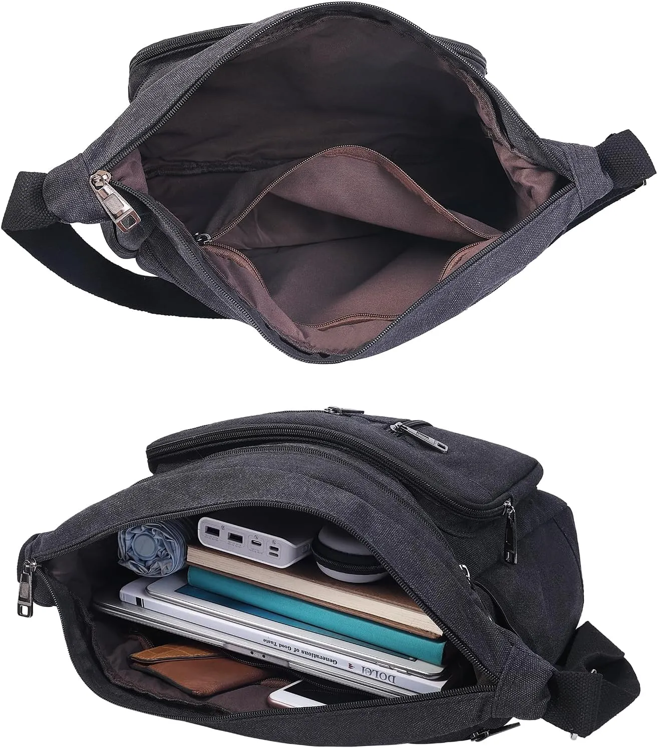 BOMKEE Canvas Messenger Bag, Satchel Bag Vintage Canvas Shoulder Bags Crossbody Laptop Side Bag for Work School Travel