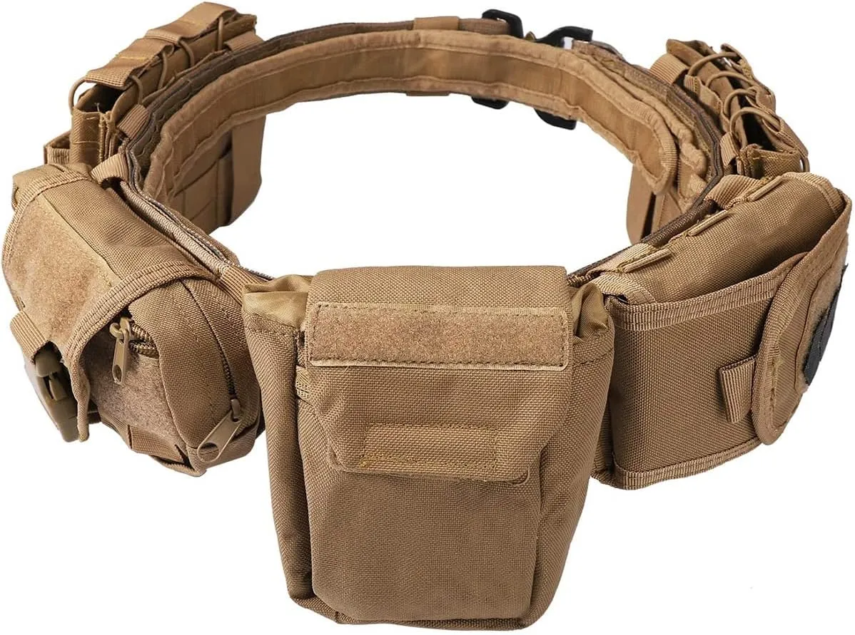 BOMTURN Battle Belt Tactical Belt with Accessories: Duty Belts Law Enforcement Combat Airsoft Police Belt with Pouches 7pcs