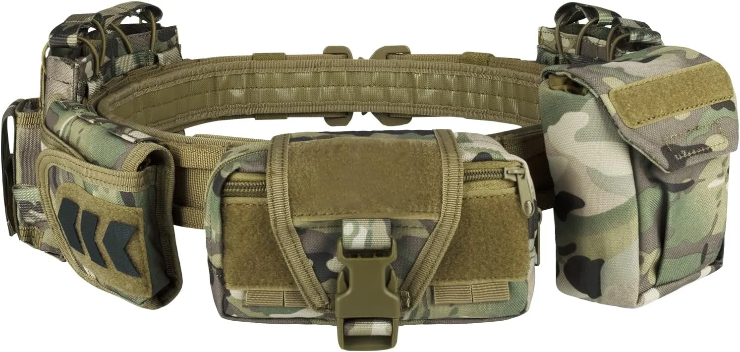 BOMTURN Battle Belt Tactical Belt with Accessories: Duty Belts Law Enforcement Combat Airsoft Police Belt with Pouches 7pcs