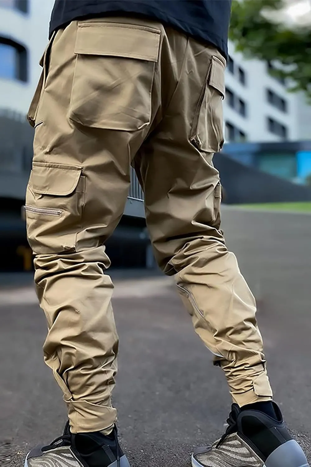 BOOMLEMON Men's Cargo Jogger Pants Reflective Technical Hip Hop Harem Pants Punk Streetwear Tactical Track Pants
