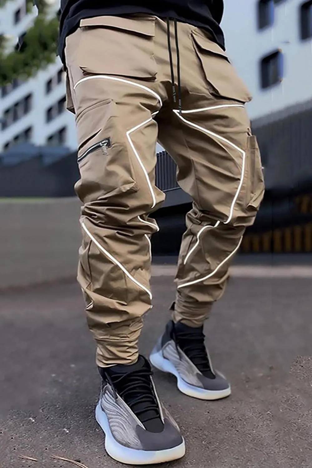 BOOMLEMON Men's Cargo Jogger Pants Reflective Technical Hip Hop Harem Pants Punk Streetwear Tactical Track Pants