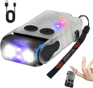 BORUIT V20 Small Powerful EDC Flashlight Bright USB C Rechargeable 365nm UV Keychain Flash Light 180°Head Swivels, Two-Way Clip, Magnet, with Multi-Color COB Light-13 Mode(White UV Edition)