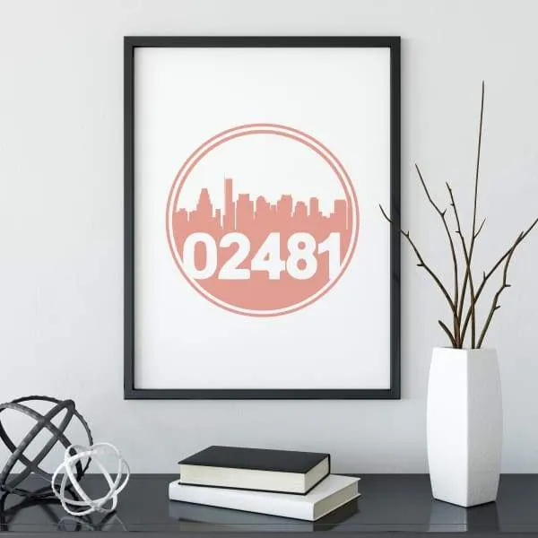 Boston, Massachusetts colorblocked ZIP code and skyline