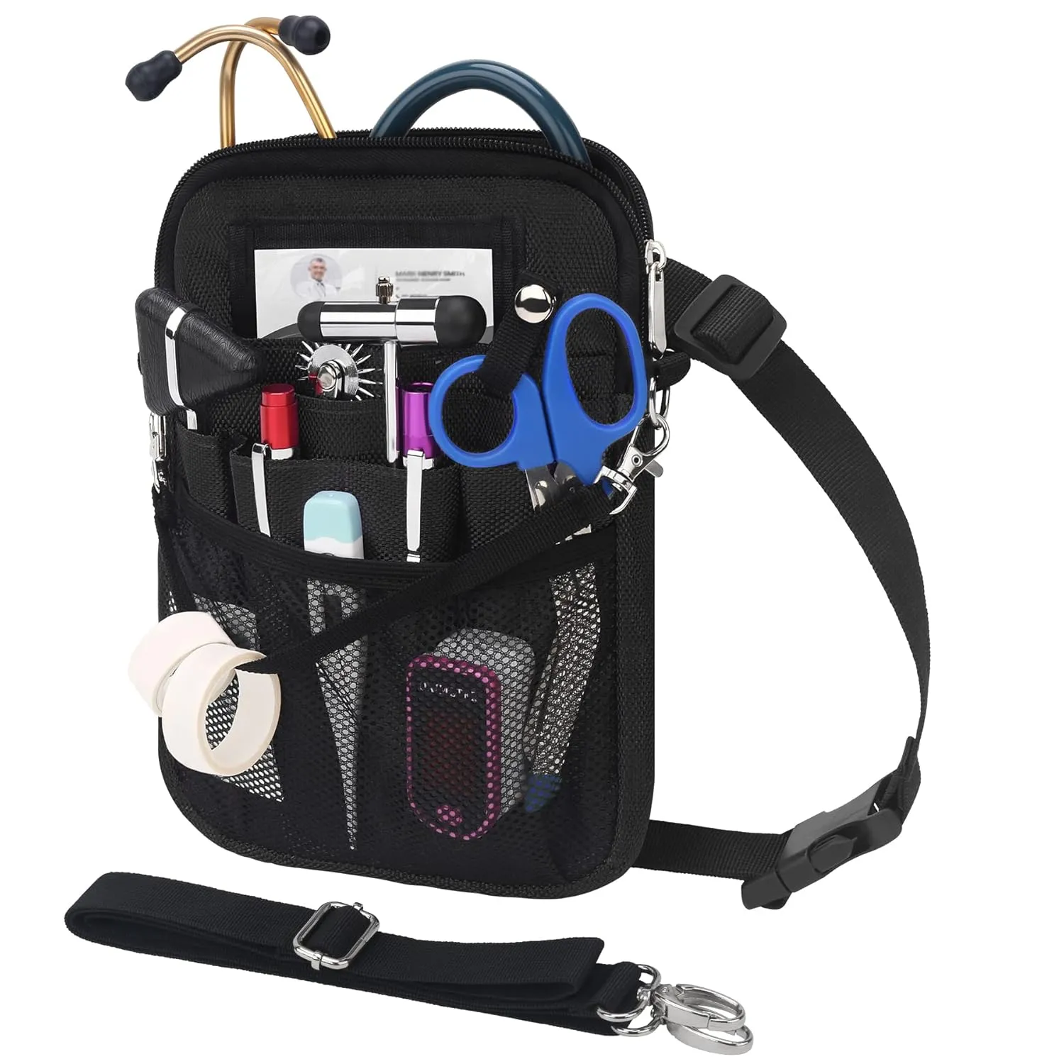 BOVKE Nurse Fanny Pack with Medical Gear Pockets, Tape Holder, Medical Bag Nurse Waist Pouch Organizer with Utility Storage for Stethoscopes, Bandage Scissors and Other Emergency Supplies, Black