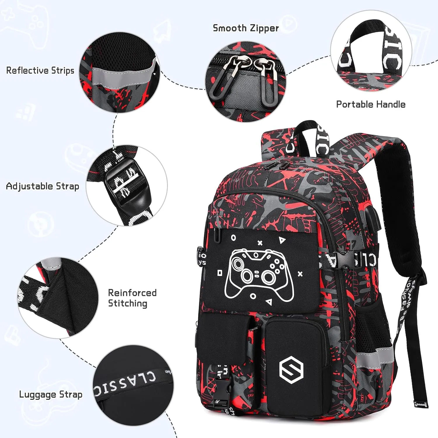 Boys Backpack, Cool Luminous School Backpacks for Boys with Lunch Bag Pencil Case, Kids Backpack Kindergarten Elementary Middle School Book Bags for Teen Boys Children with USB Charging Port