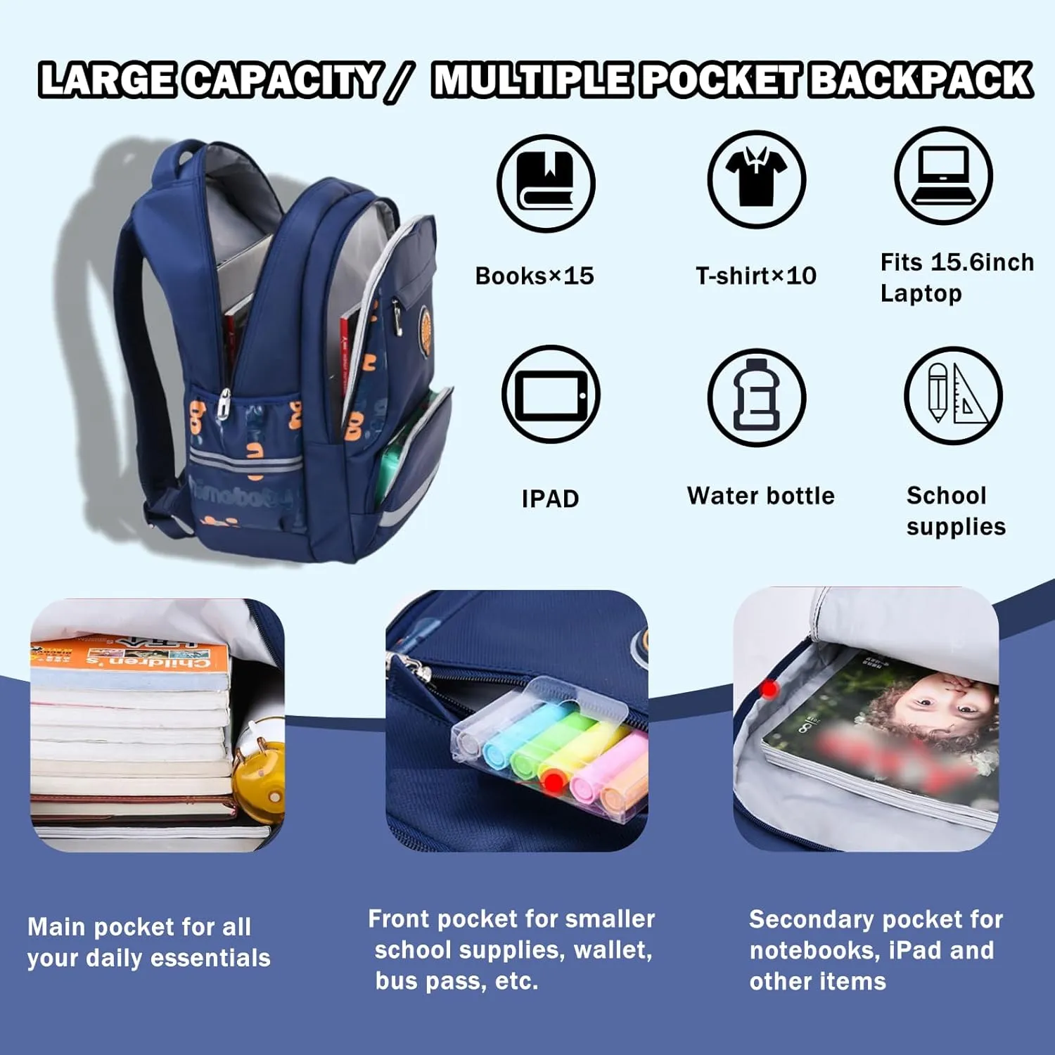 Boys Backpack, Kids Backpack for Boys, Elementary Students School Bag for Teens Boys Cool Bookbag Travel Bag, Small, Blue-s