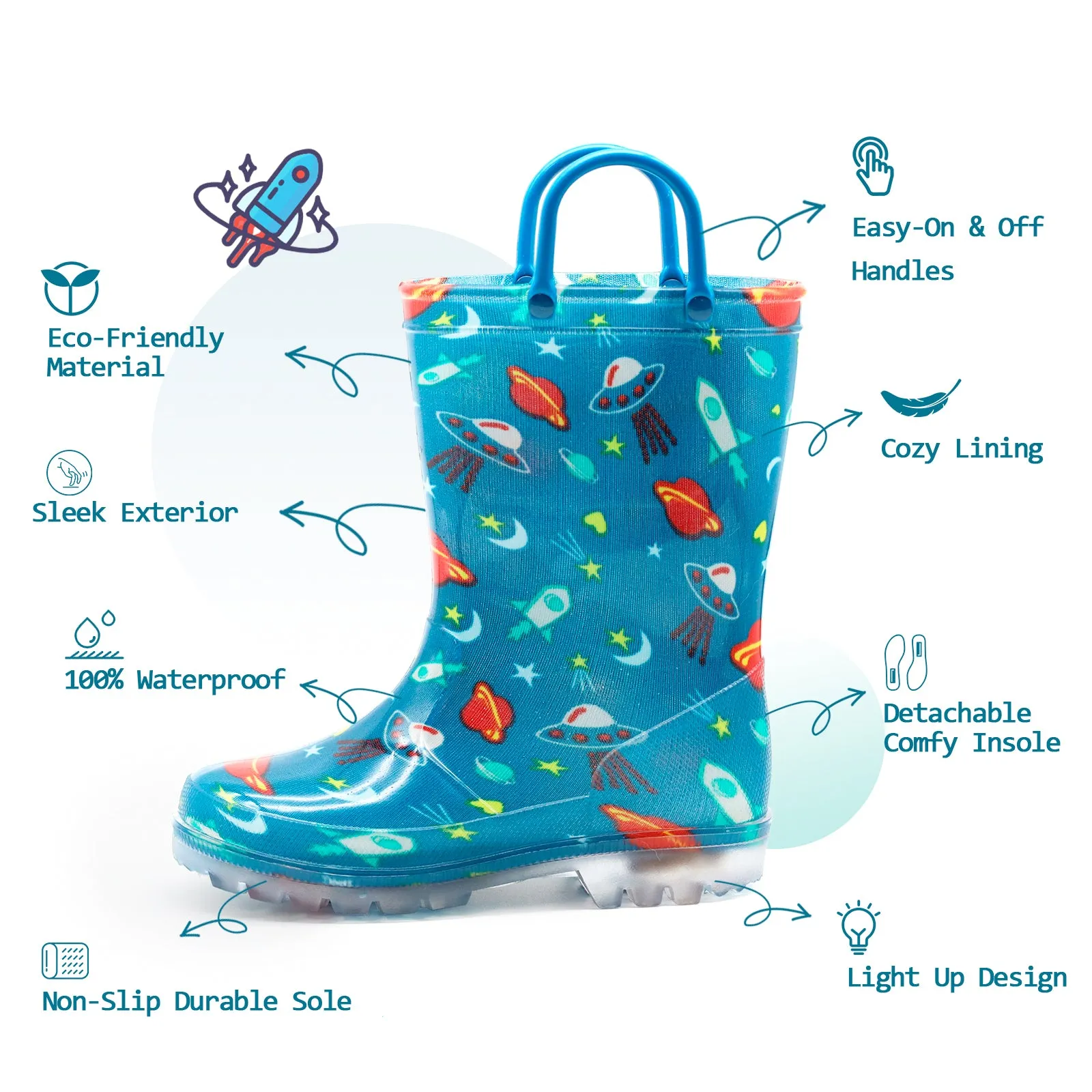 Boys Light Up Rain Boots with Handles