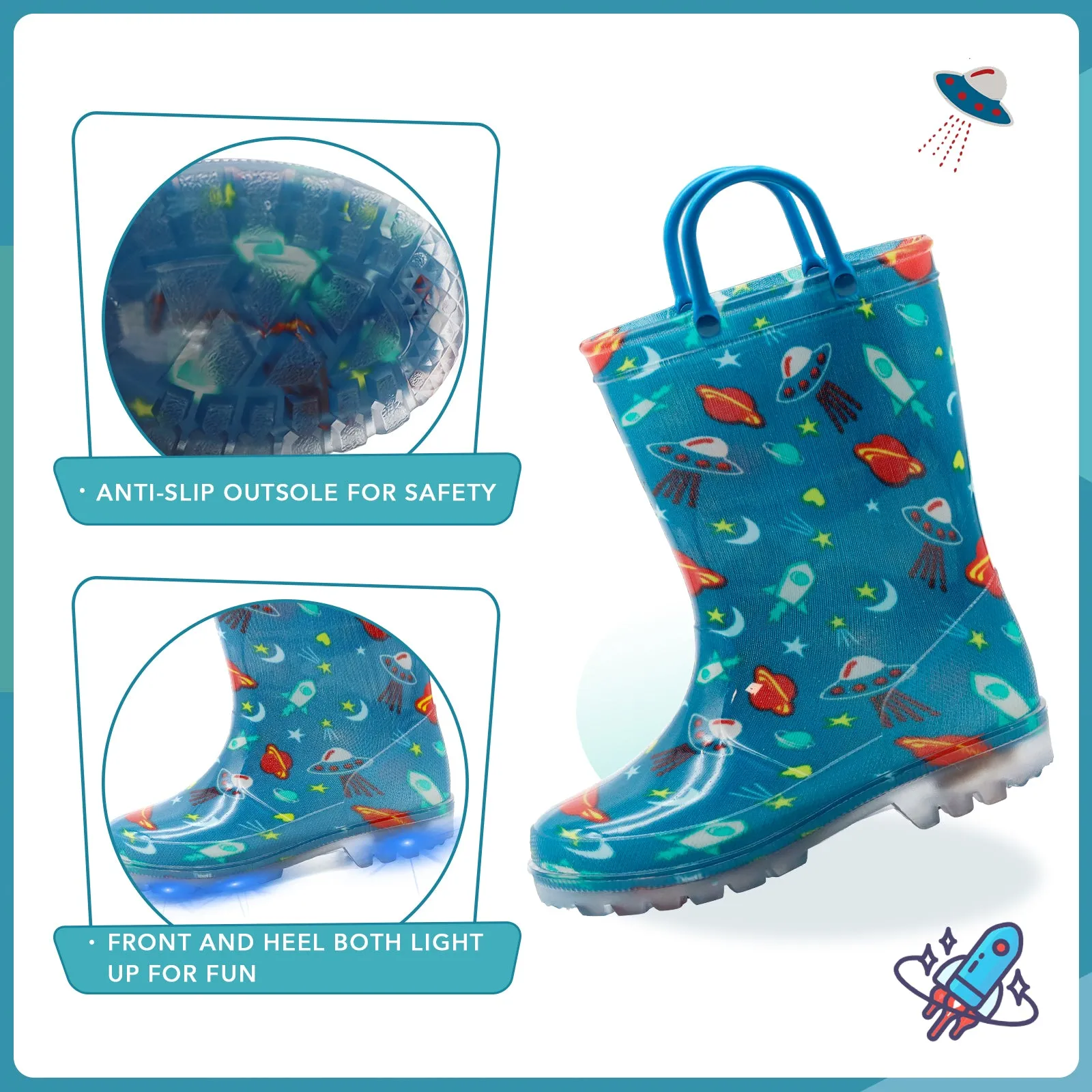 Boys Light Up Rain Boots with Handles