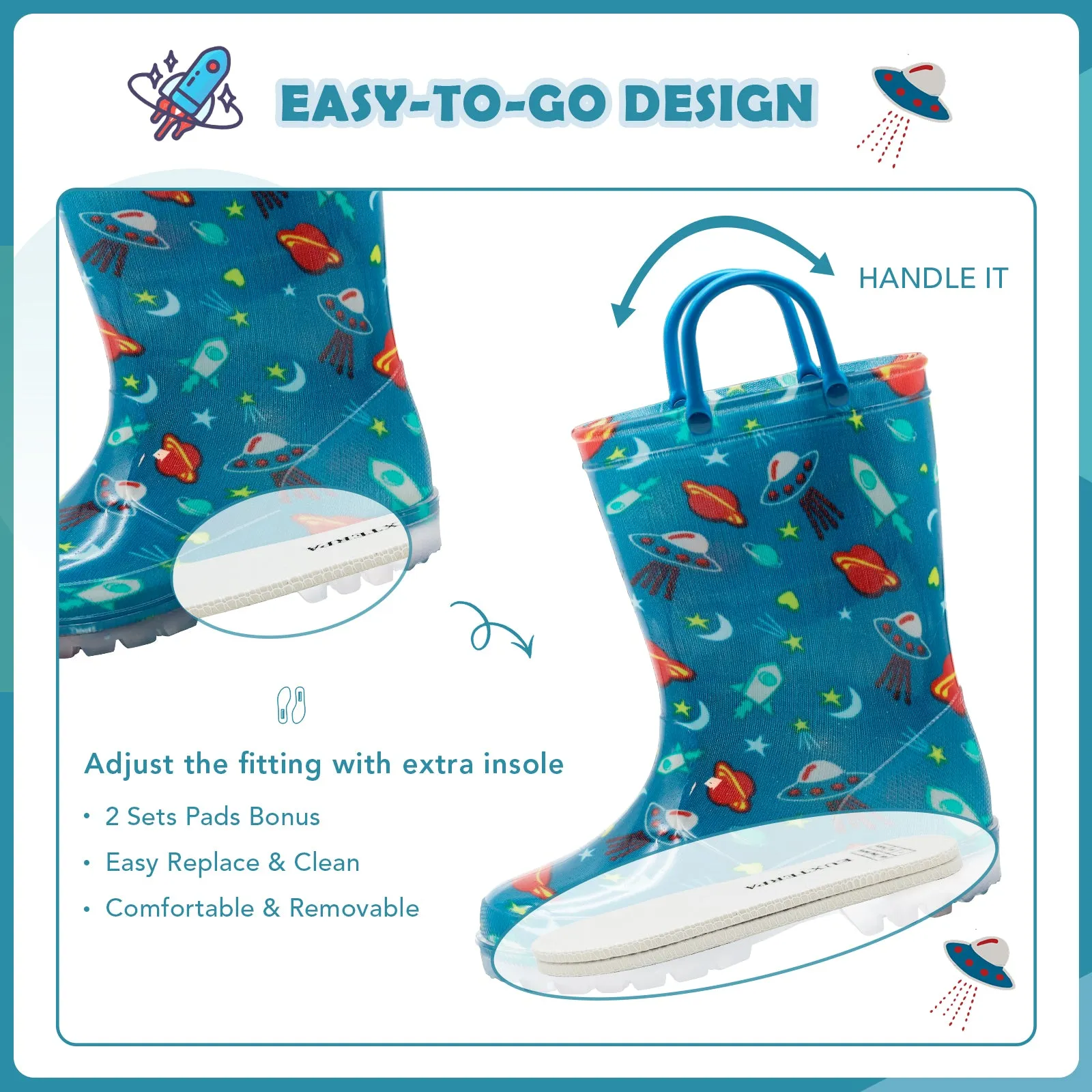 Boys Light Up Rain Boots with Handles