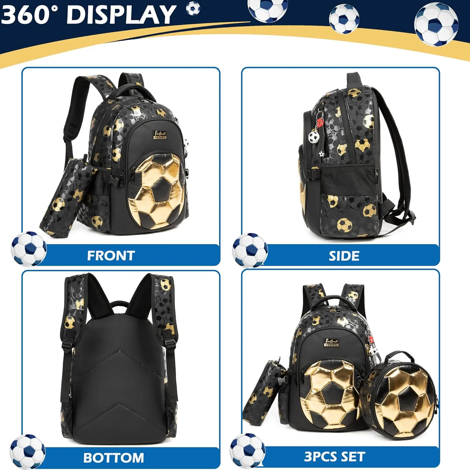 Boys' School Backpack with Lunch Box and Pencil Case - Ideal for Teens and Middle School Students