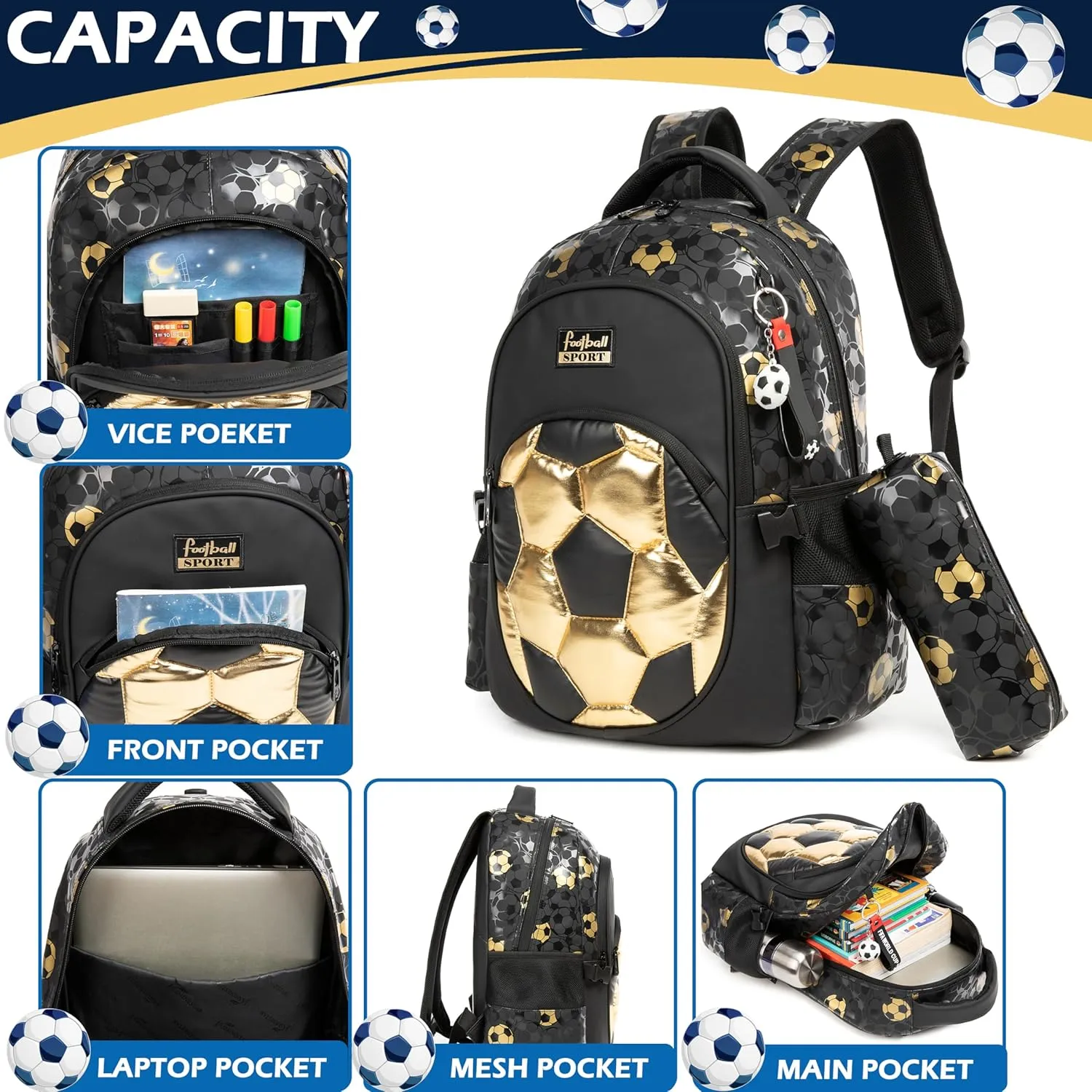 Boys' School Backpack with Lunch Box and Pencil Case - Ideal for Teens and Middle School Students