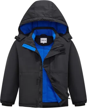Boys Waterproof Ski Jacket Fleece Lined Warm Winter Snow Coat Hooded Winter Jacket for Kids