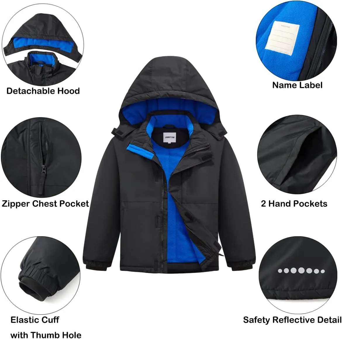 Boys Waterproof Ski Jacket Fleece Lined Warm Winter Snow Coat Hooded Winter Jacket for Kids