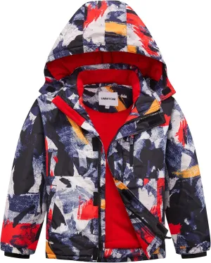 Boys Waterproof Ski Jacket Fleece Lined Warm Winter Snow Coat Hooded Winter Jacket for Kids