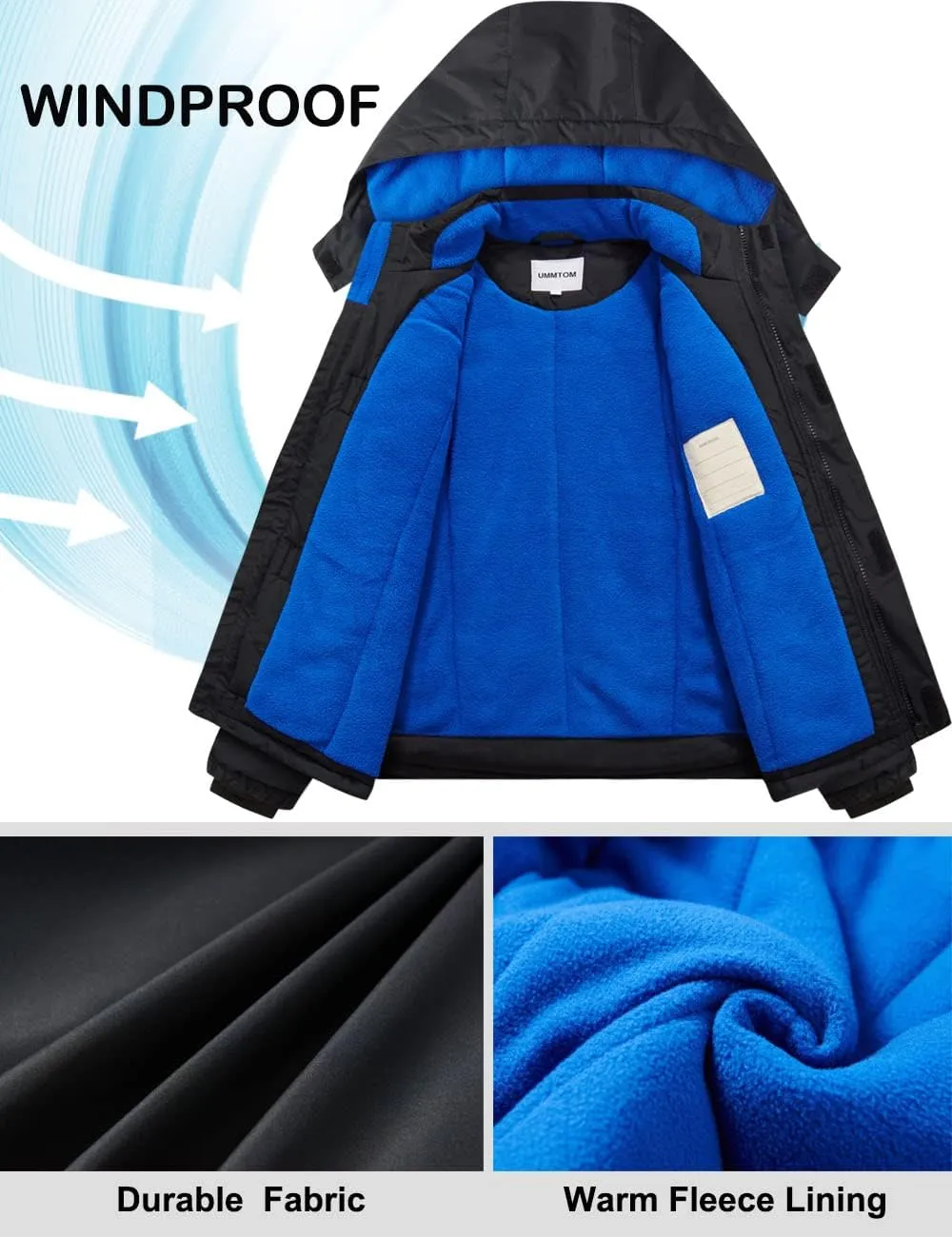 Boys Waterproof Ski Jacket Fleece Lined Warm Winter Snow Coat Hooded Winter Jacket for Kids
