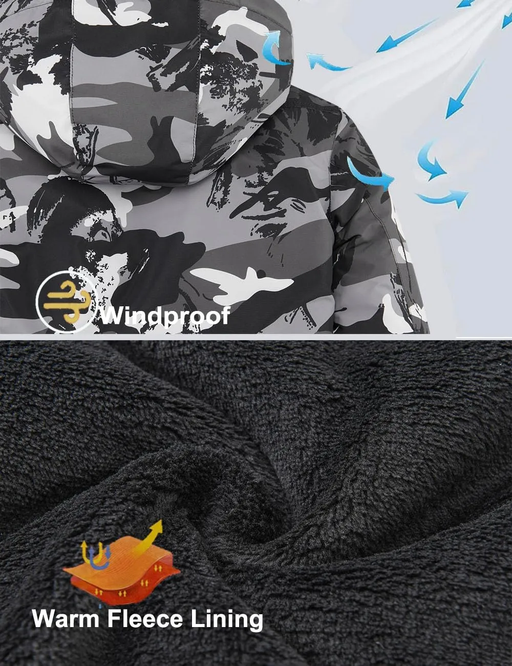 Boys Waterproof Ski Jacket Warm Winter Fleece Snow Coat Kids Outdoor Hooded Snowboard Jacket