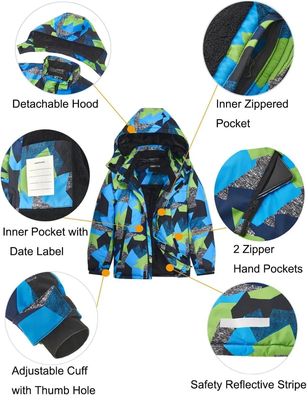 Boys Waterproof Ski Jacket Warm Winter Fleece Snow Coat Kids Outdoor Hooded Snowboard Jacket