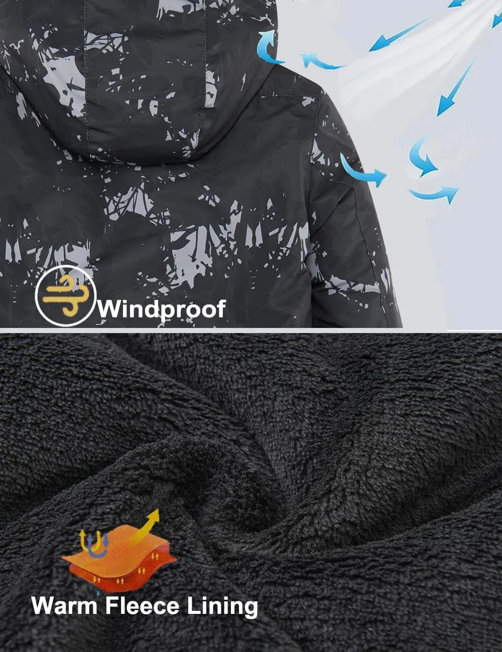 Boys Waterproof Ski Jacket Warm Winter Fleece Snow Coat Kids Outdoor Hooded Snowboard Jacket