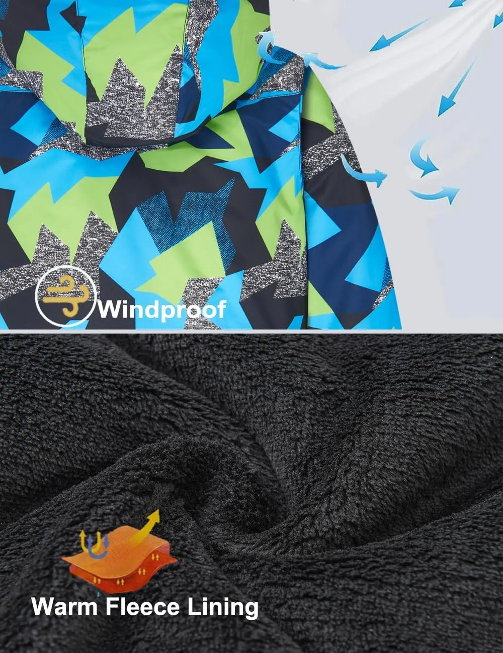 Boys Waterproof Ski Jacket Warm Winter Fleece Snow Coat Kids Outdoor Hooded Snowboard Jacket