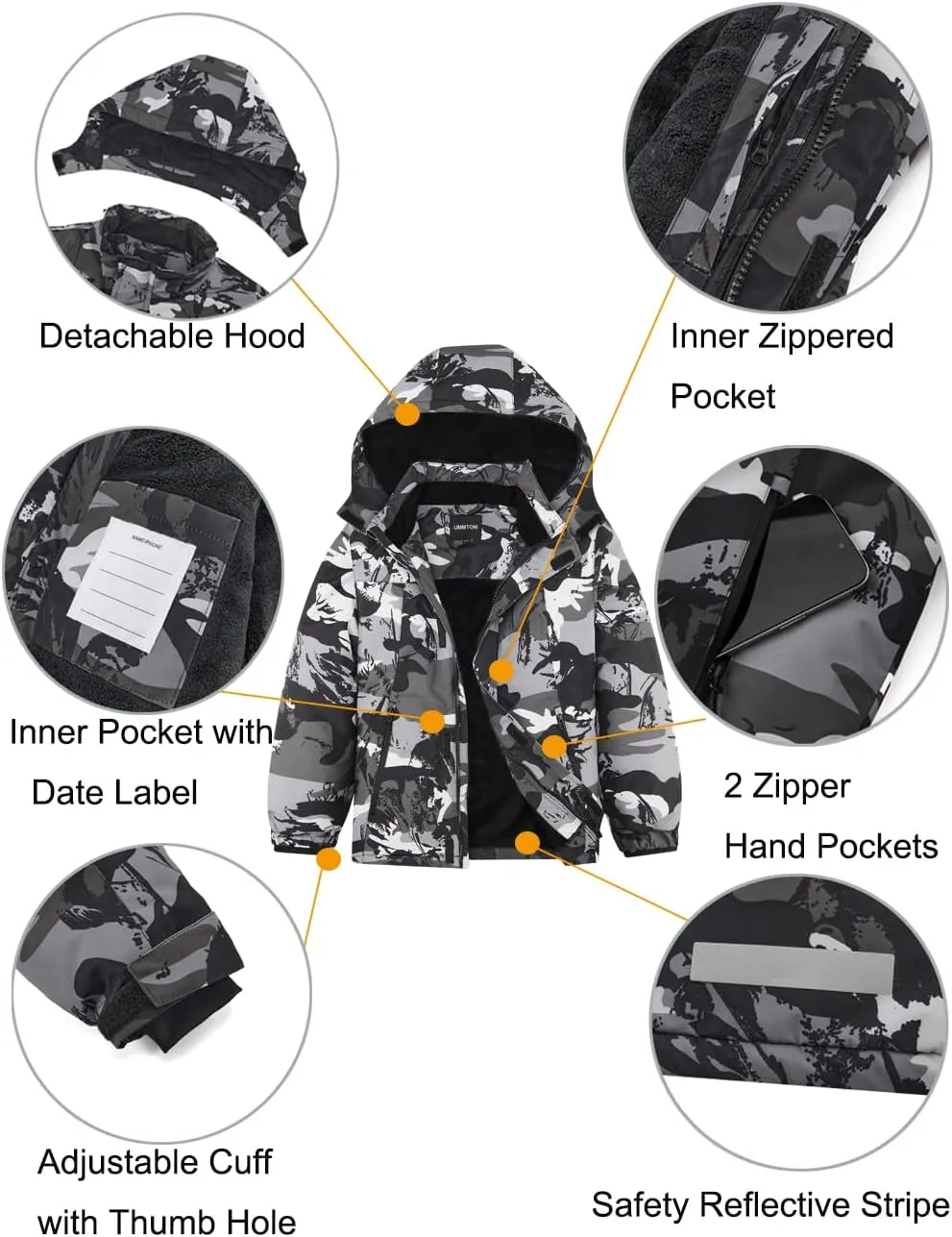 Boys Waterproof Ski Jacket Warm Winter Fleece Snow Coat Kids Outdoor Hooded Snowboard Jacket