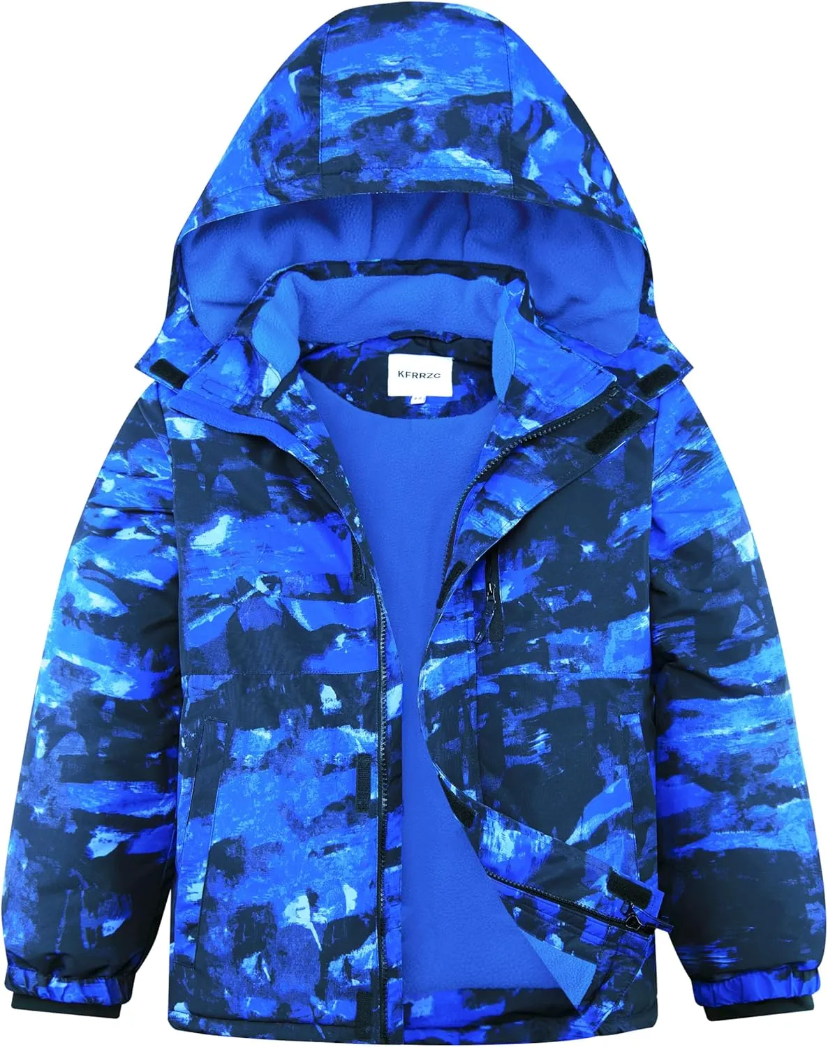 Boys Winter Waterproof Ski Jacket Kids Fleece Lined Warm Snow Coat with Detachable Hood