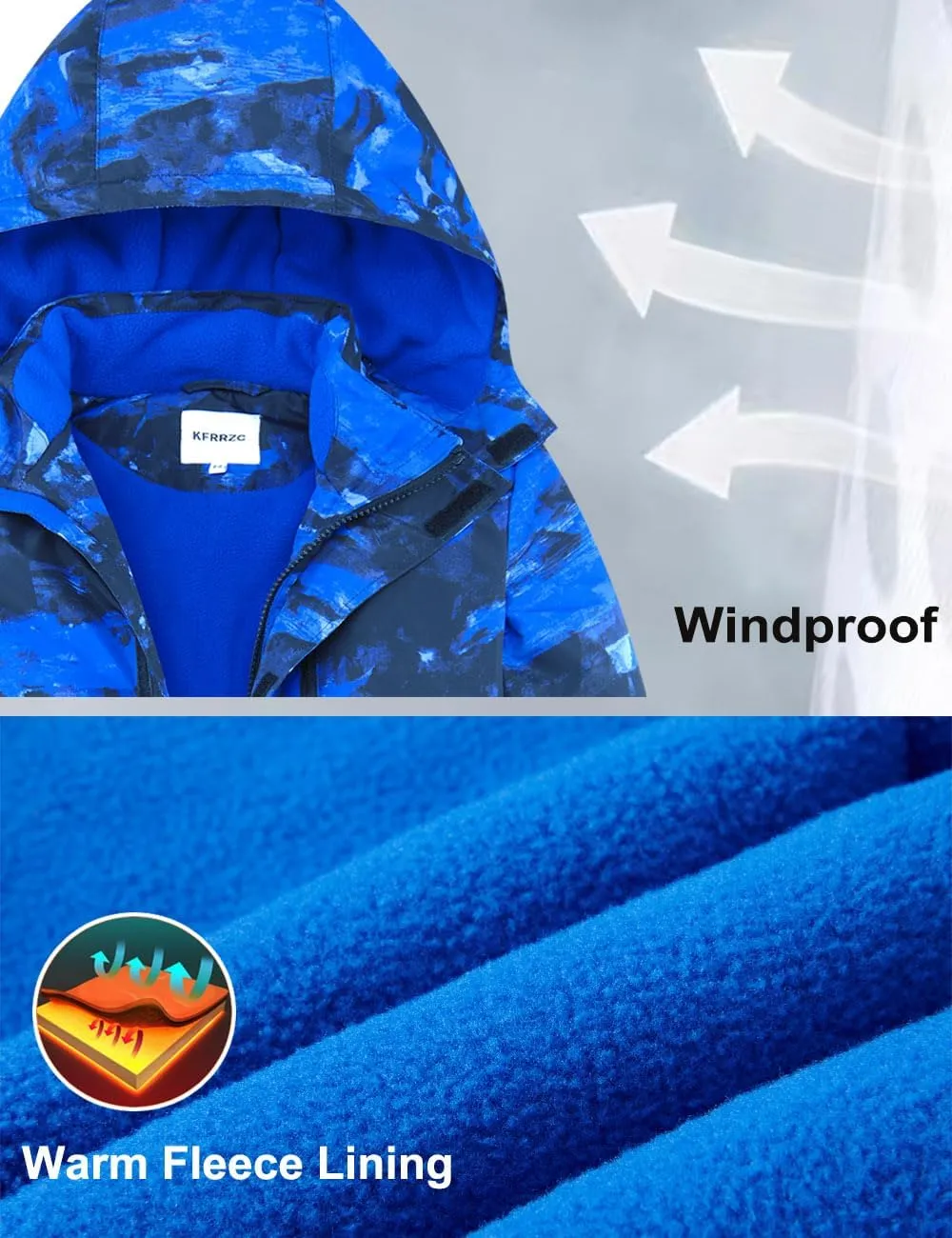 Boys Winter Waterproof Ski Jacket Kids Fleece Lined Warm Snow Coat with Detachable Hood