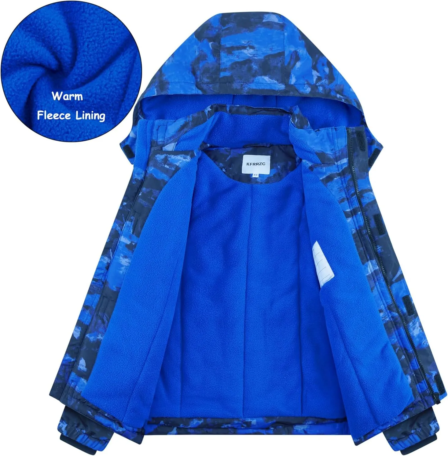 Boys Winter Waterproof Ski Jacket Kids Fleece Lined Warm Snow Coat with Detachable Hood
