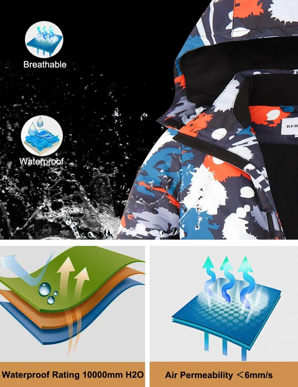 Boys Winter Waterproof Ski Jacket Kids Fleece Lined Warm Snow Coat with Detachable Hood