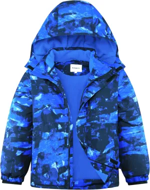 Boys Winter Waterproof Ski Jacket Kids Fleece Lined Warm Snow Coat with Detachable Hood