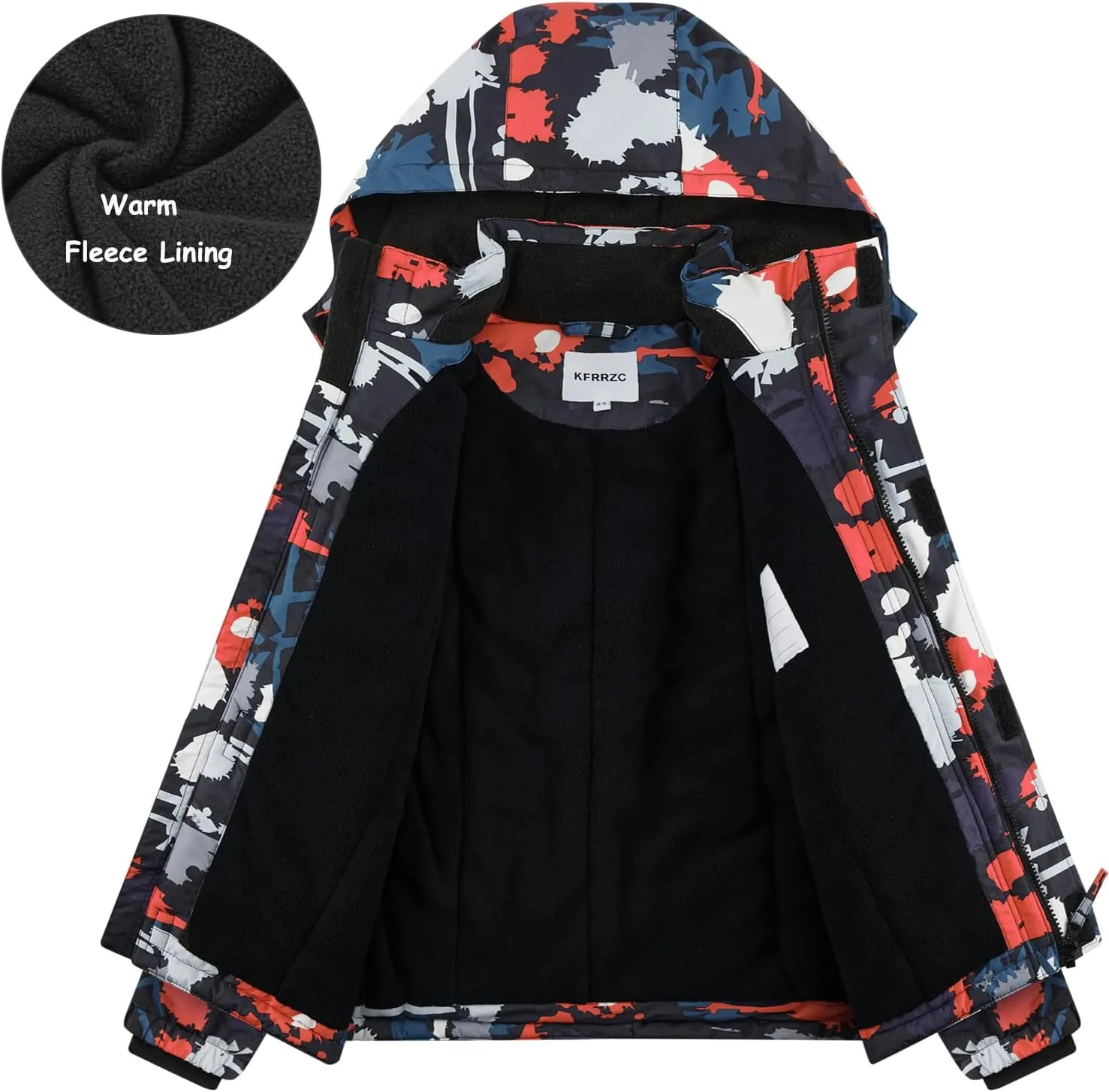 Boys Winter Waterproof Ski Jacket Kids Fleece Lined Warm Snow Coat with Detachable Hood