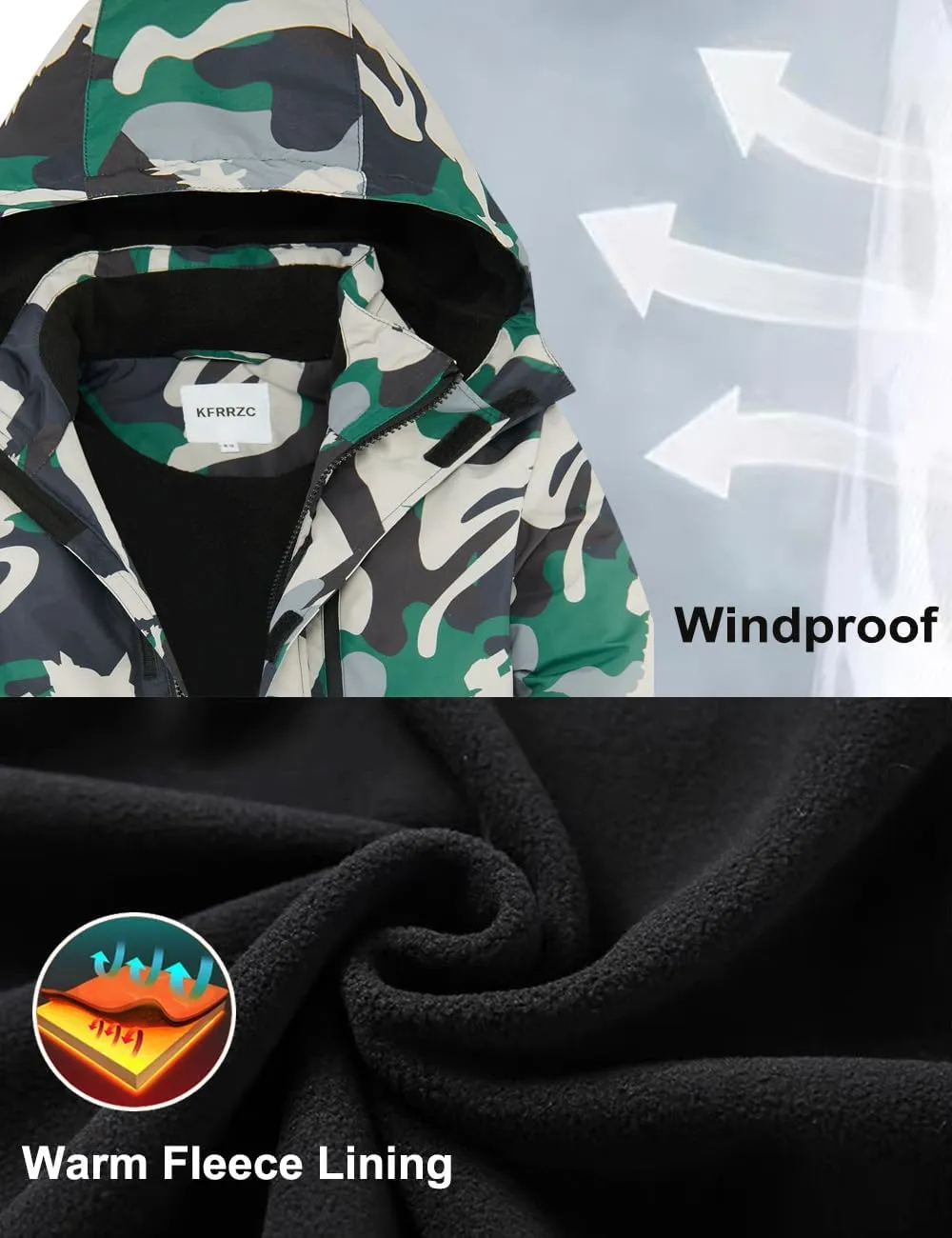Boys Winter Waterproof Ski Jacket Kids Fleece Lined Warm Snow Coat with Detachable Hood