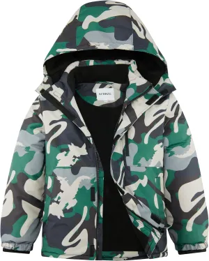 Boys Winter Waterproof Ski Jacket Kids Fleece Lined Warm Snow Coat with Detachable Hood