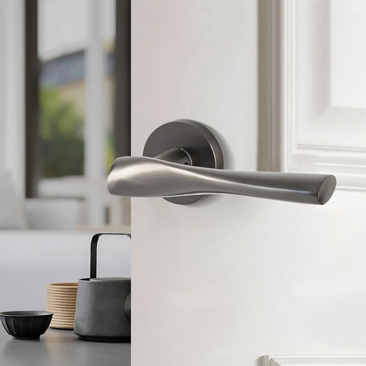 Brass Door Handles for Interior Doors – Passage & Privacy Lever Door Handle Galaxy Grey